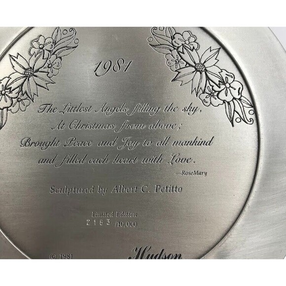 1981 Hudson Pewter Christmas Plate-Sculpted by Albert C. Petitto-Limited Edition - Picture 3 of 4